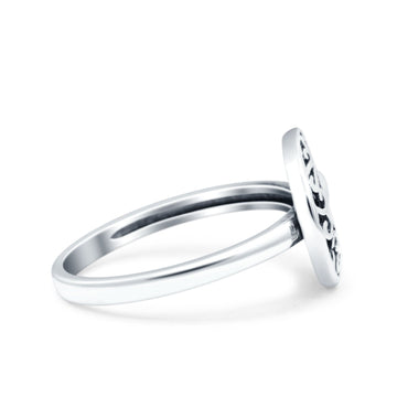Crescent Moon & Star Oxidized Band Solid 925 Sterling Silver Thumb Ring (11mm)